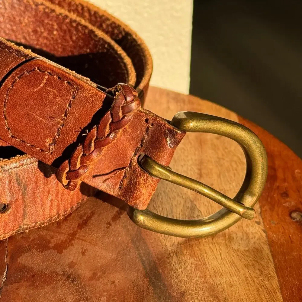 American Eagle Genuine Leather Belt Brown Brass Buckle Distressed Women’s XS/S